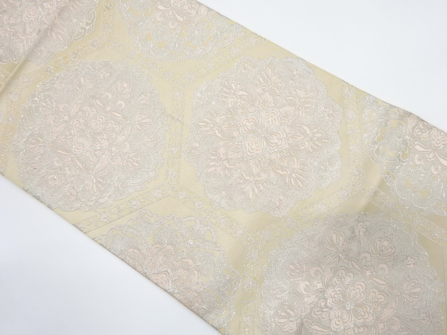 JAPANESE KIMONO / ANTIQUE FUKURO OBI / SILK / WOVEN FLORAL CREST